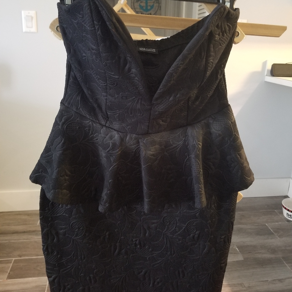 Black strapless mini dress